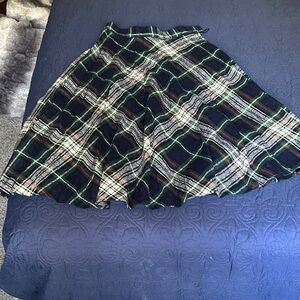 Plaid A-Line Skirt - Navy, Green, and White